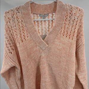 Joie melon space dye Skyler Peach V-Neck Sweater S crochet spring summer casual